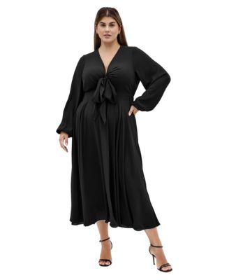 Plus Size Adelyn V-Neck Long-Sleeve Midi Dress