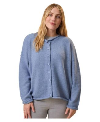 Maternity Oversized Button-Down Crewneck Cardigan