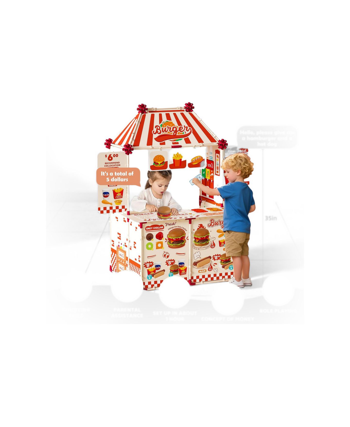 Детский игровой набор GNUADZ Burger Shop Play Food Playset, 3–7 лет, цвет: Interactive Burger Shop Play Set — фото 2