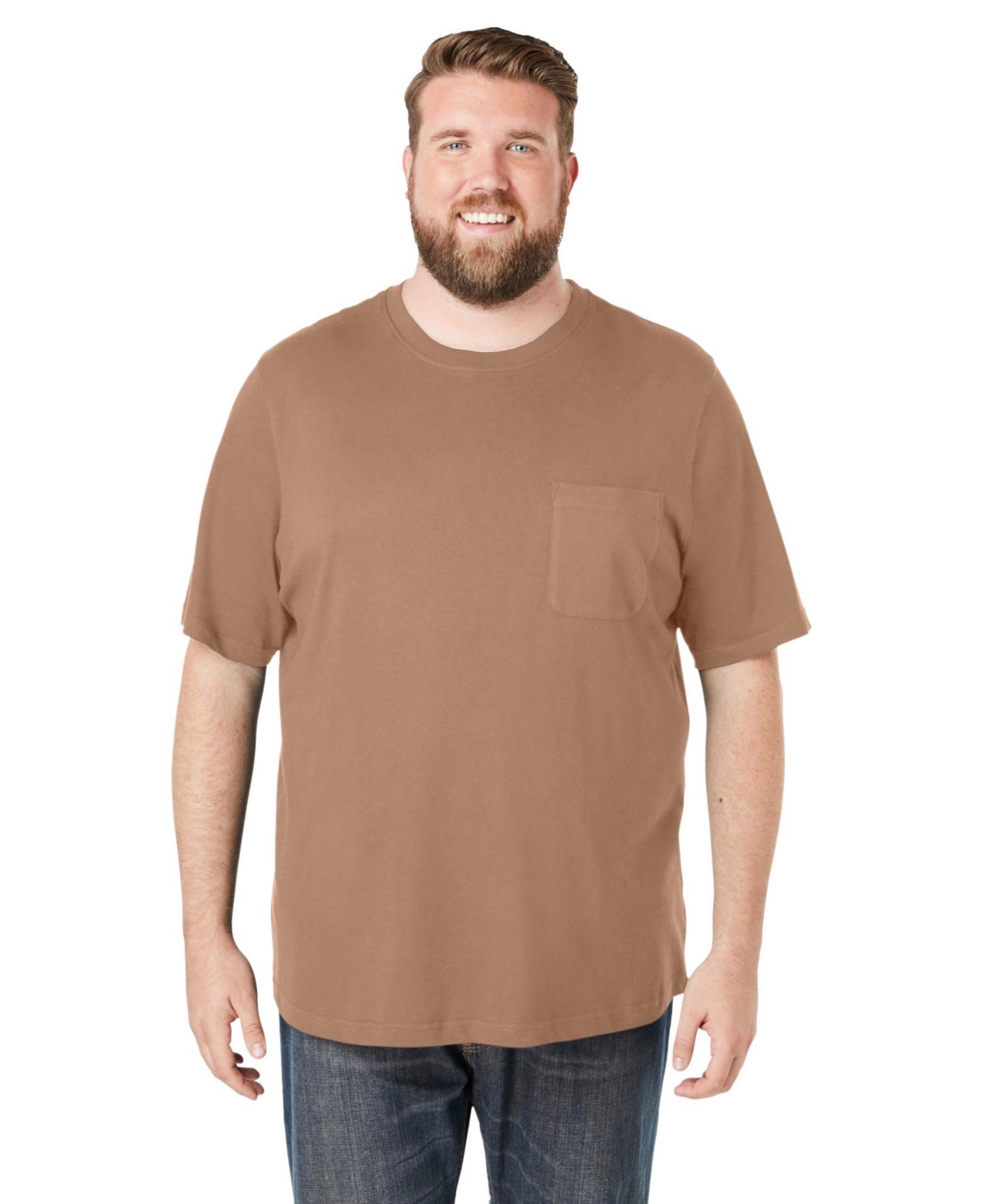 KingSize Men's Big & Tall Shrink-Less Lightweight Pocket Crewneck T-Shirt - Light coffee