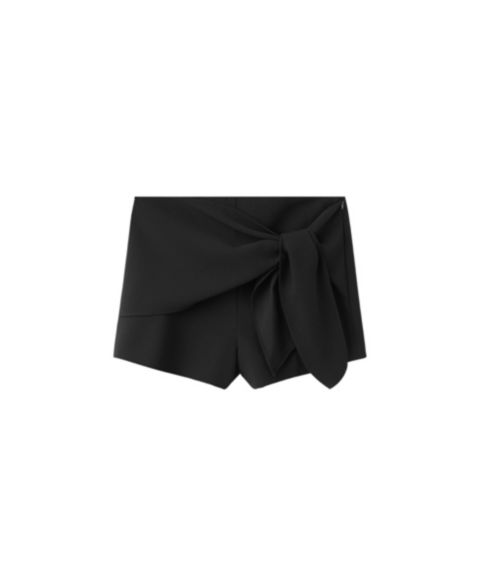 Женские шорты Mango Bow Mid-Rise Straight, 2.36" Inseam, цвет: Чёрный