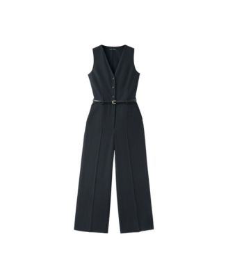 Women's Mono Yole Pinstripe Wide-Leg V-Neck Jumpsuit