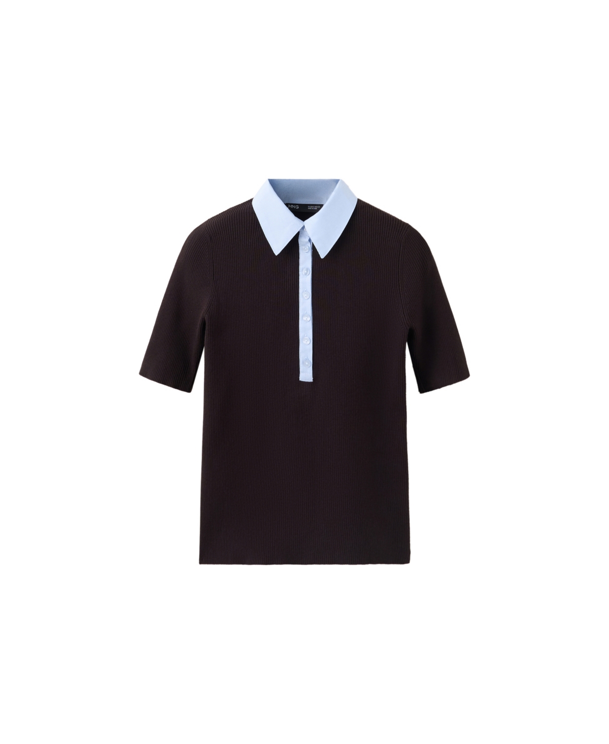 Mango Women's Slim Fit Contrast Collar Polo Shirt - Chocolate