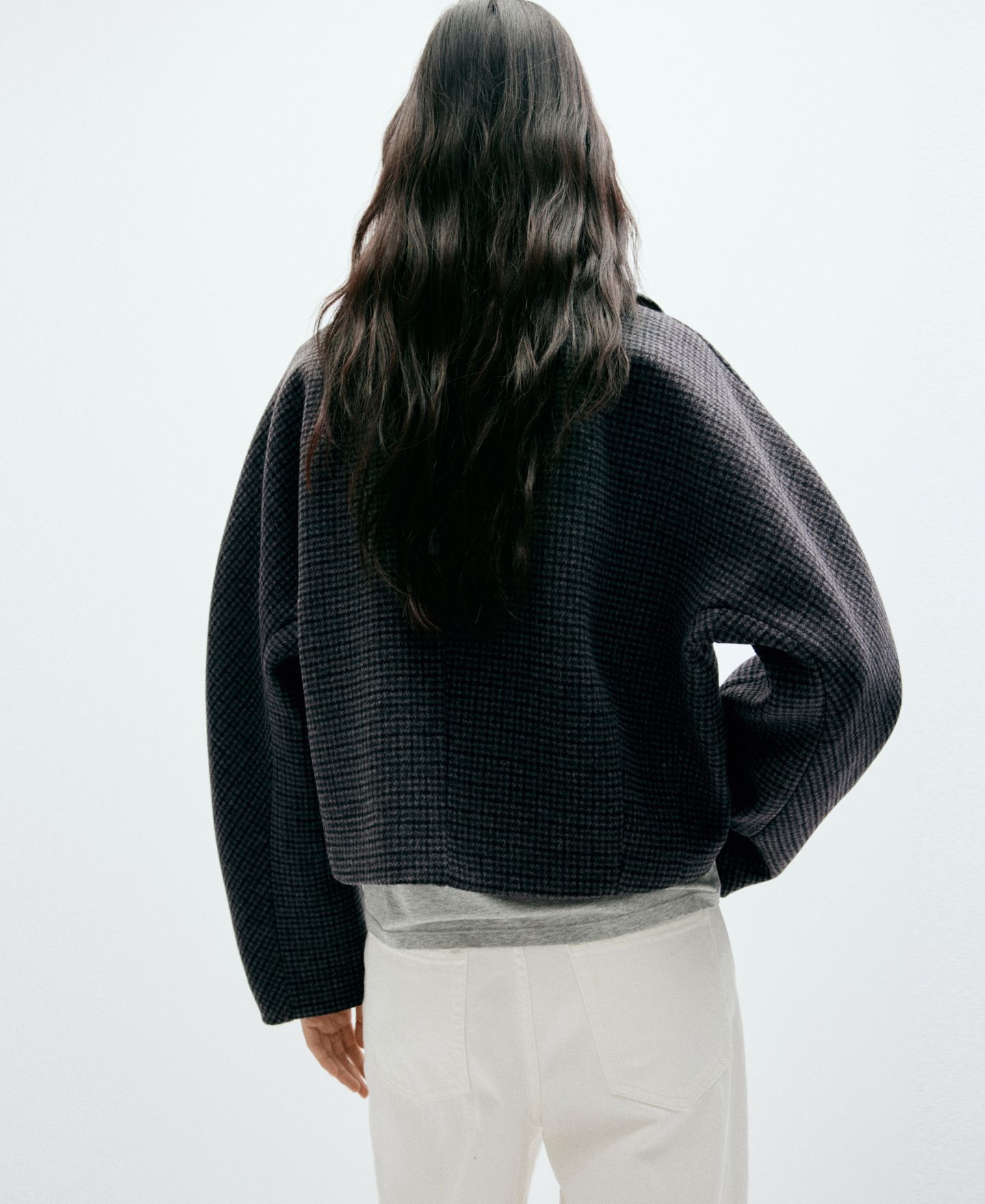 Женская куртка Mango Houndstooth Oversized Wool-Blend, цвет: Тёмно-синий — фото 3