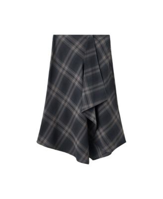 Women's High-Waist Checked-Print Asymmetric Skirt