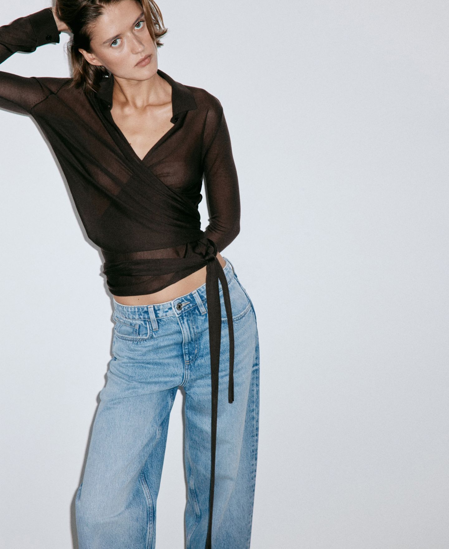 Женские джинсы Mango Balloon High-Rise Wide-Leg, цвет: Средний синий — фото 3