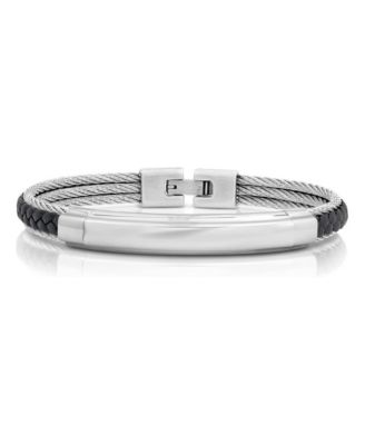 Men's Stainless Steel and Genuine Leather Bracelet