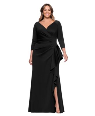 Plus V-Neck Ruffled Side-Slit Scuba Gown