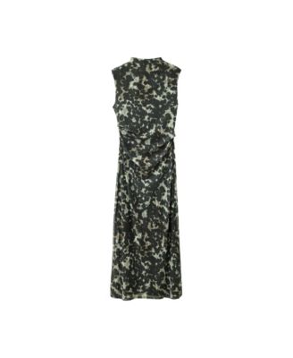 Women's Mock Neck Printed Ruched Midi Dress