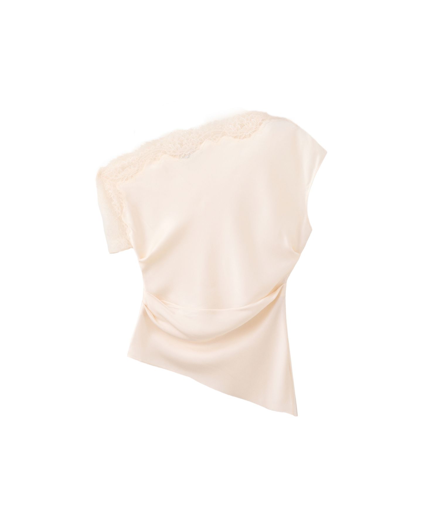 Женская блузка Mango One-Shoulder Satin Lace, цвет: Экрю — фото 1