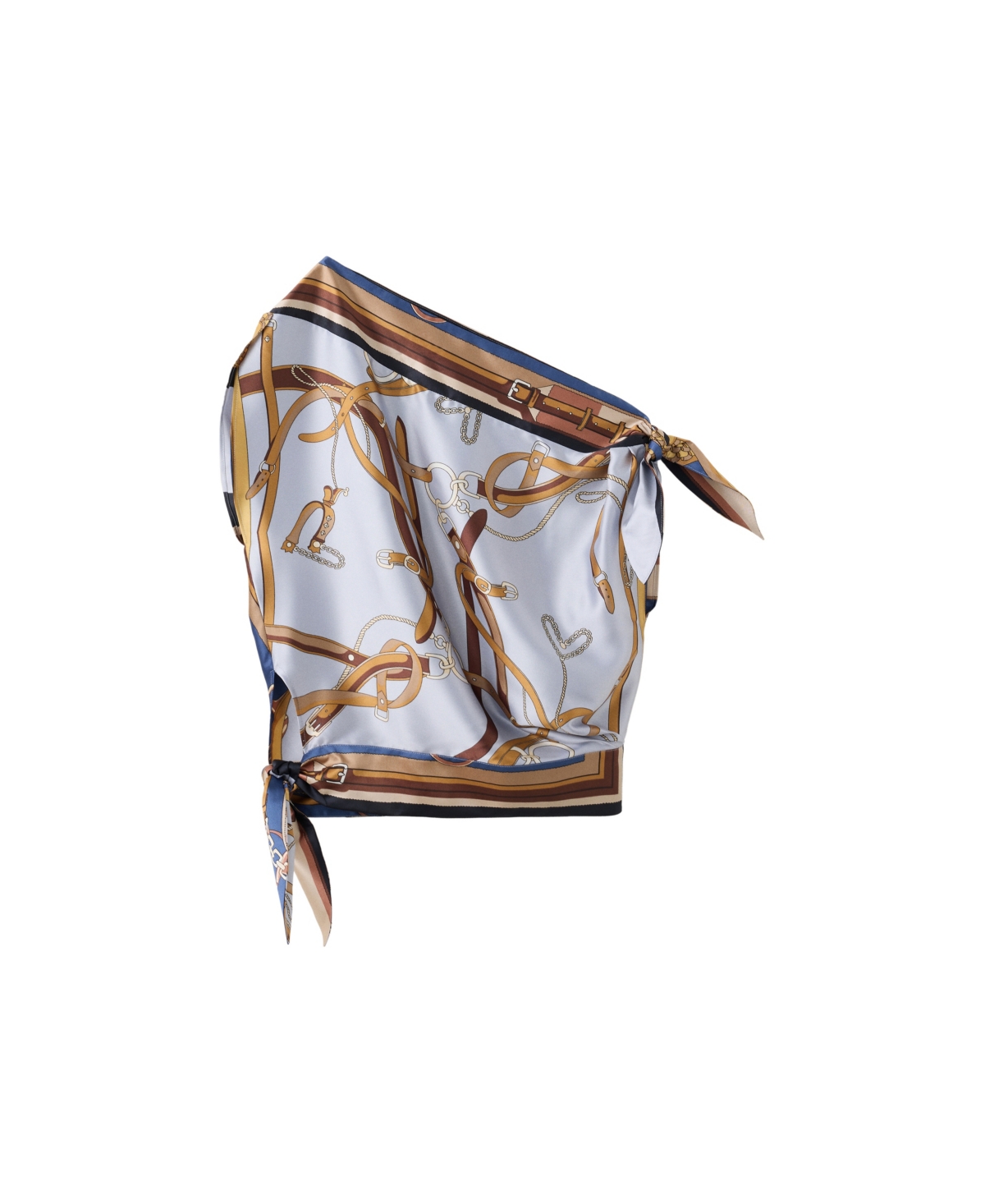 Mango Women's Satin Printed Tie-Front Blouse - Sky Blue