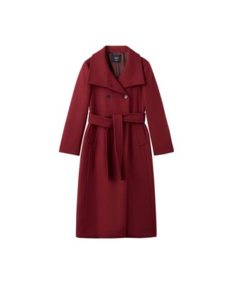 Women's Funnel Neck Double Breasted Long Wool-Blend Coat