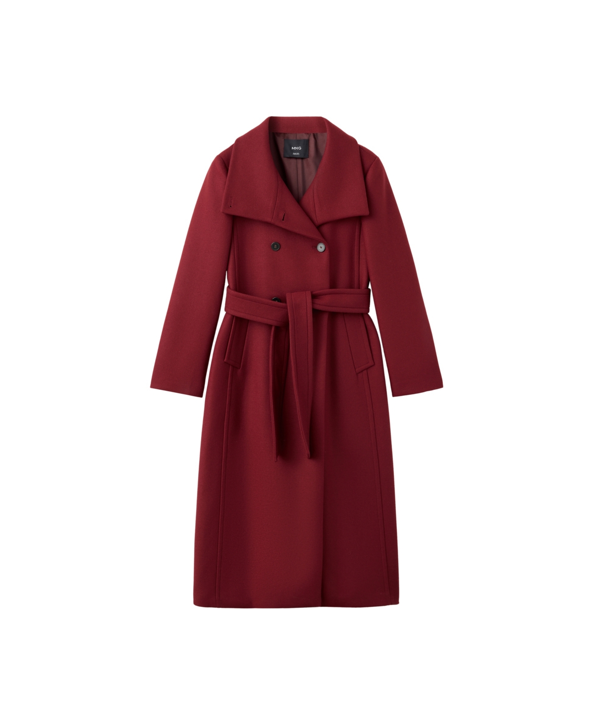 Mango Women's Funnel Neck Double Breasted Long Wool-Blend Coat - Red