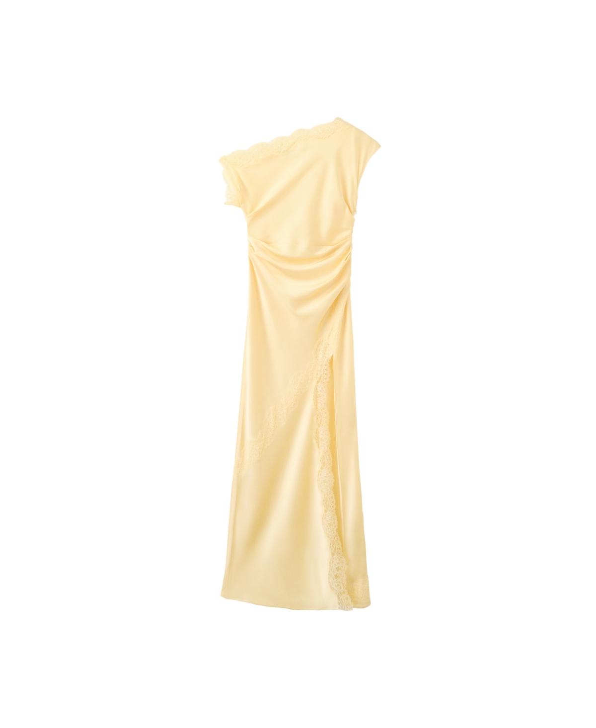 Mango Women's One Shoulder Asymmetrical Lace Details Dress - Pastel Yellow