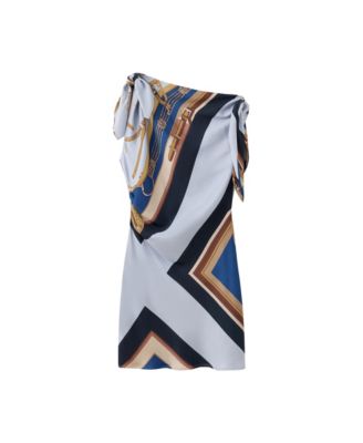 Women's Printed Asymmetrical Satin Mini Dress