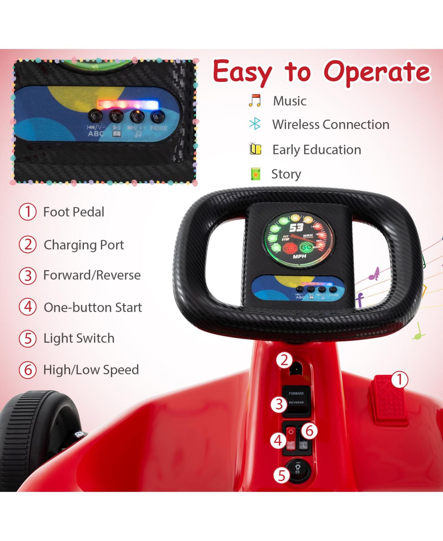 Детская игрушка Mecale Kids 12V Electric Go-Kart with Remote Control and Music — фото 5