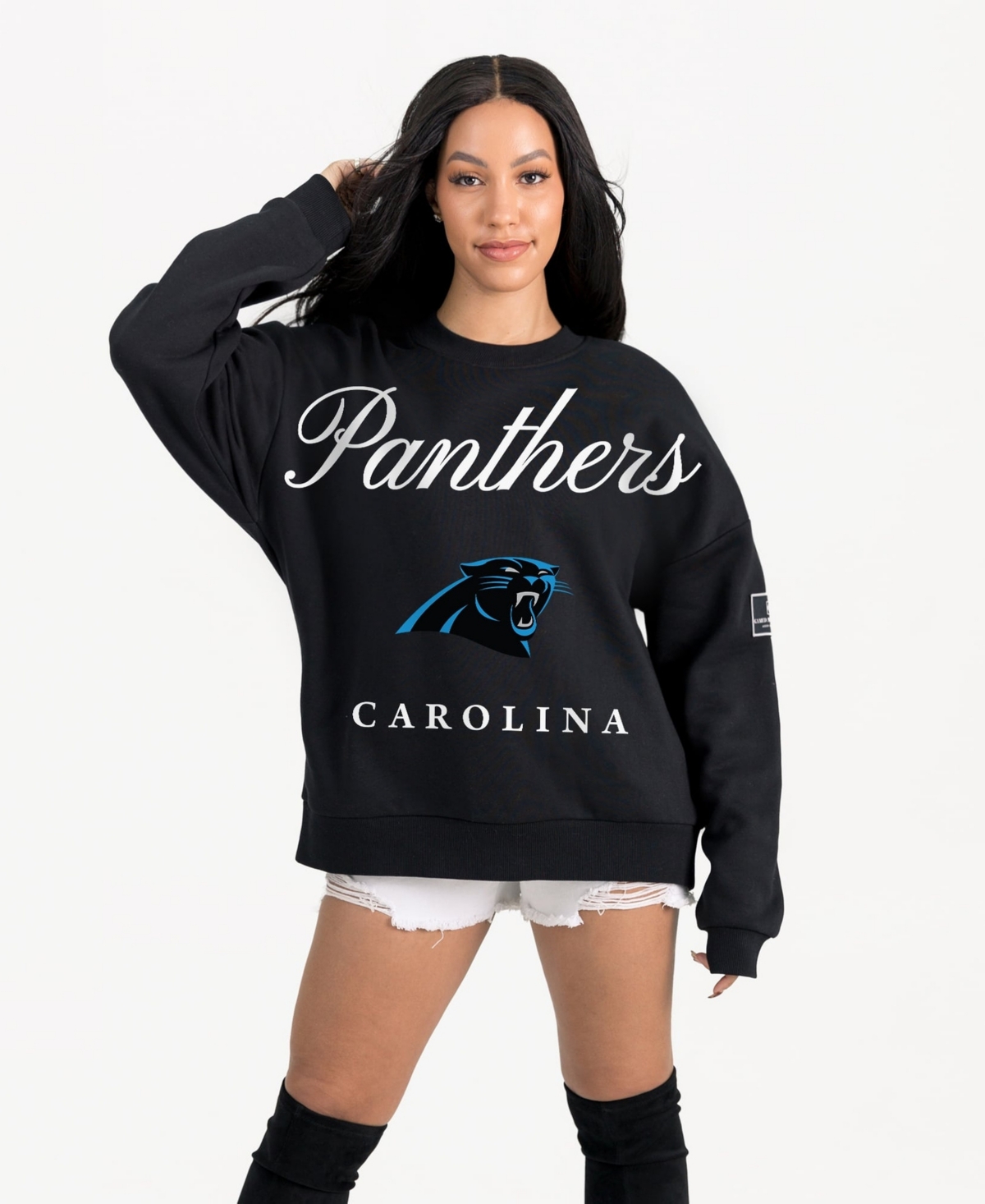 Gameday Couture Women's Black Carolina Panthers Legacy Club Premium Fleece Drop Shoulder Oversized Sweatshirt - Black