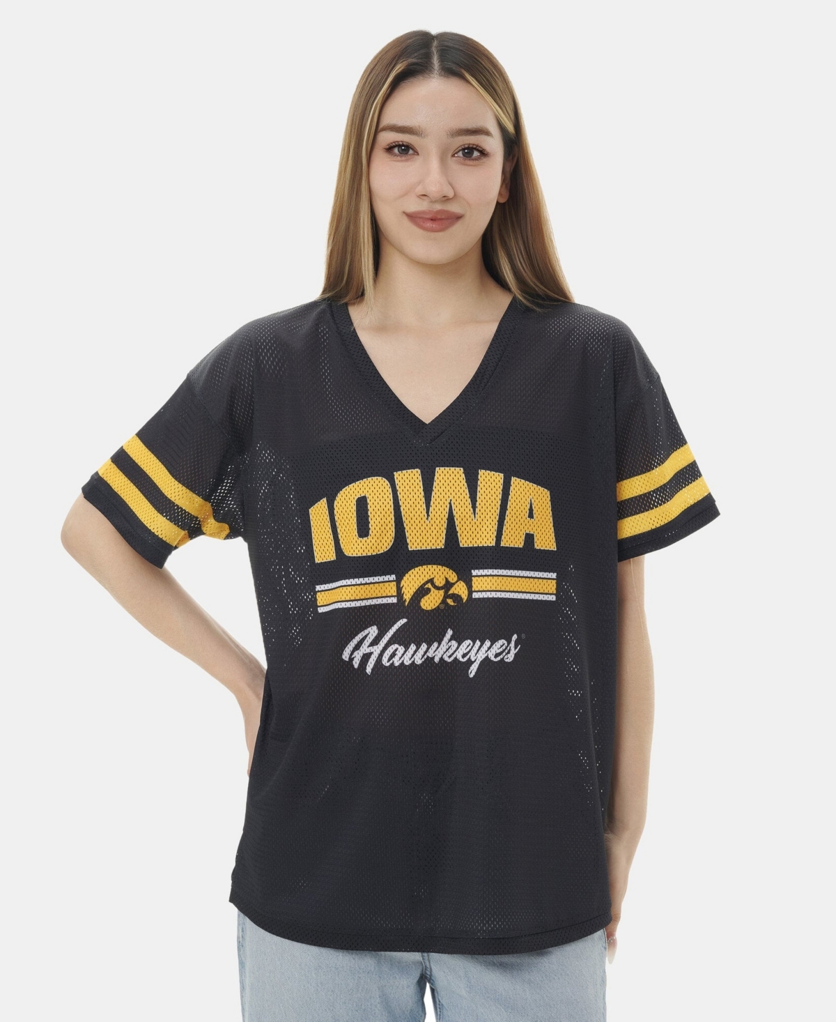 ZooZatz Women's Black Iowa Hawkeyes Mesh Jersey Kickoff T-Shirt - Black