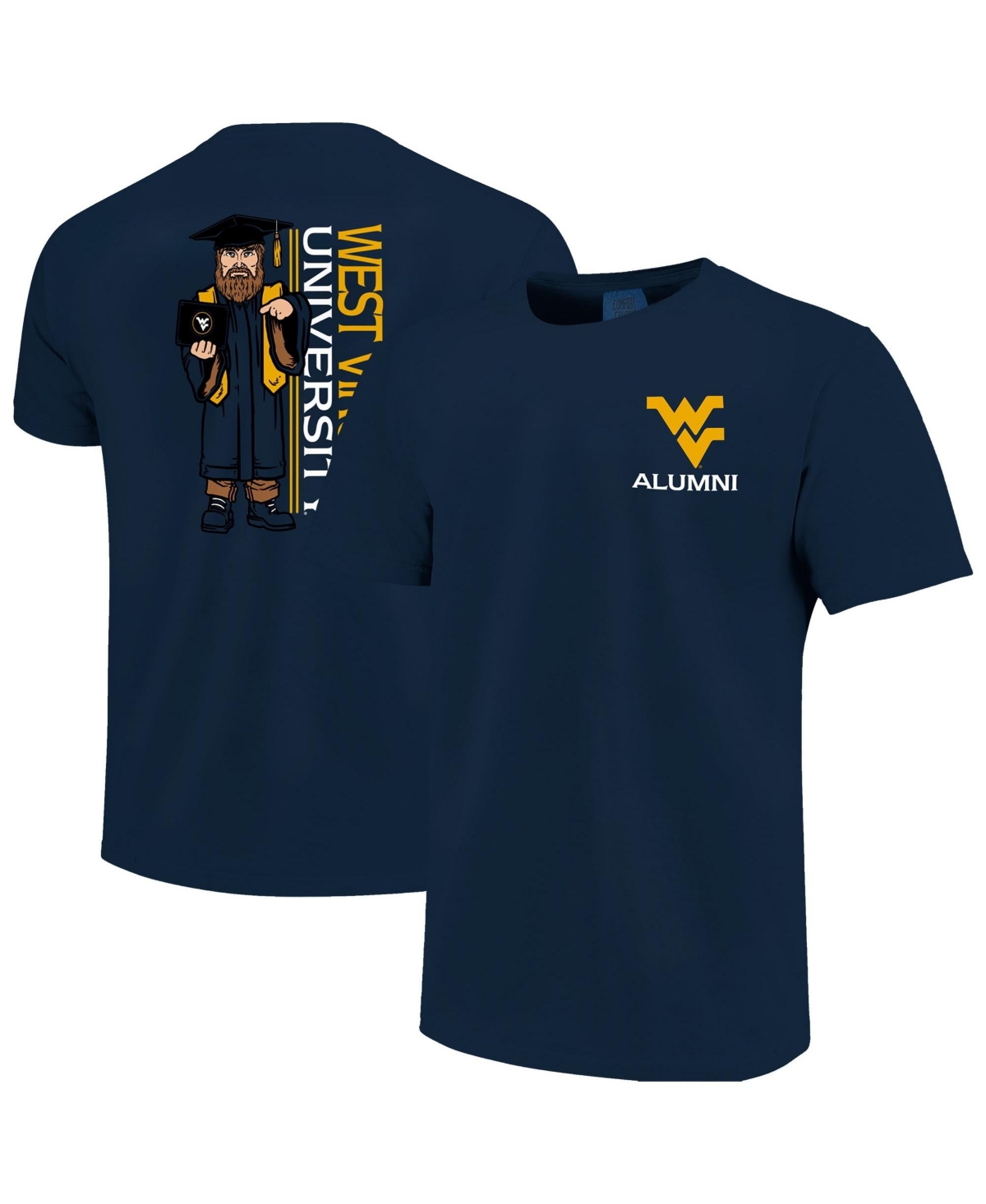 Image One Men's Navy West Virginia Mountaineers Mascot Grad Achievement Unlocked T-Shirt - Navy