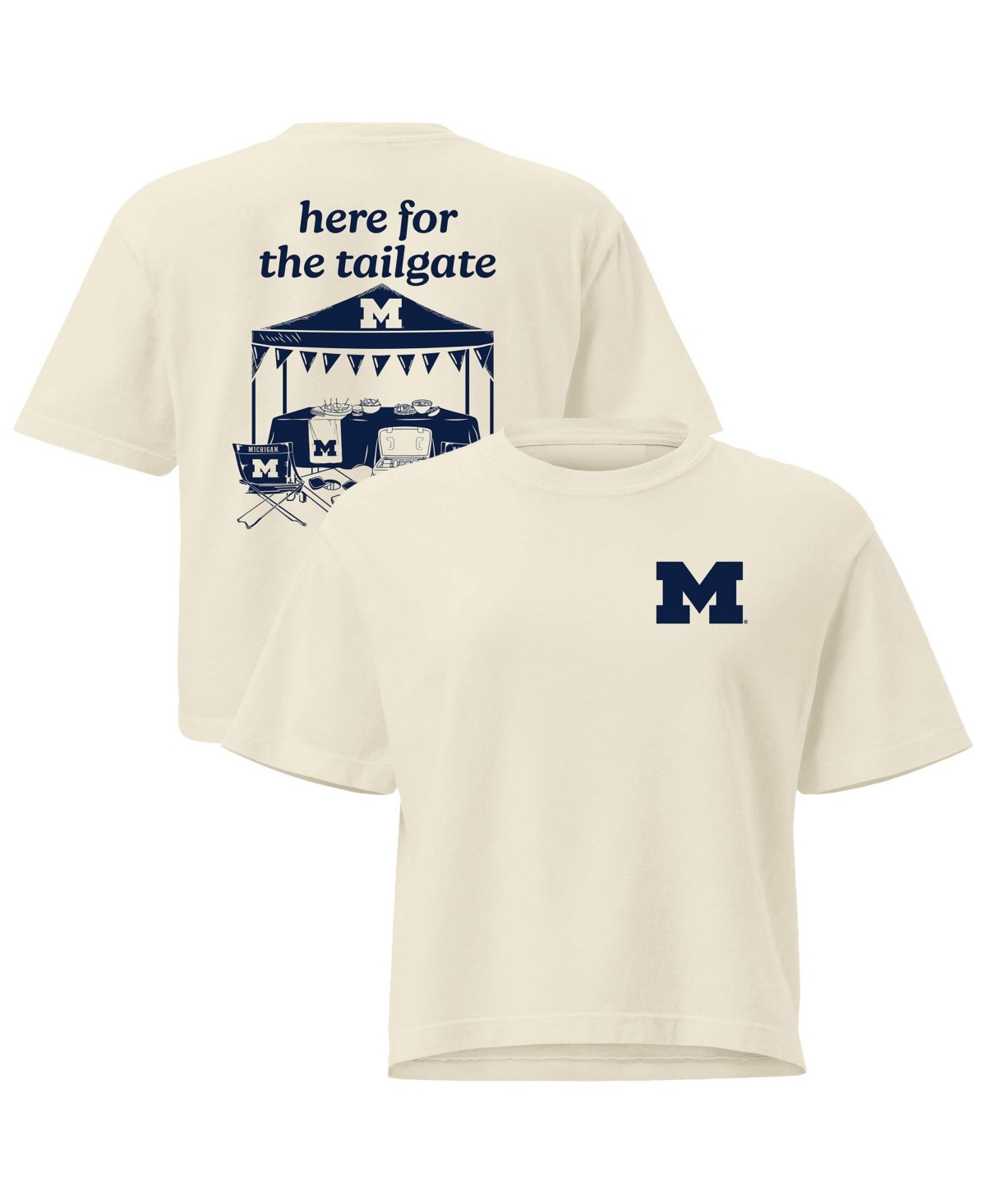 Comfort Colors Women's Cream Michigan Wolverines Here For The Tailgate Cropped T-Shirt - Cream