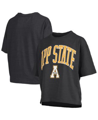 Women's Black Appalachian State Mountaineers Oversized Nelson Arch Over Logo Slub T-Shirt