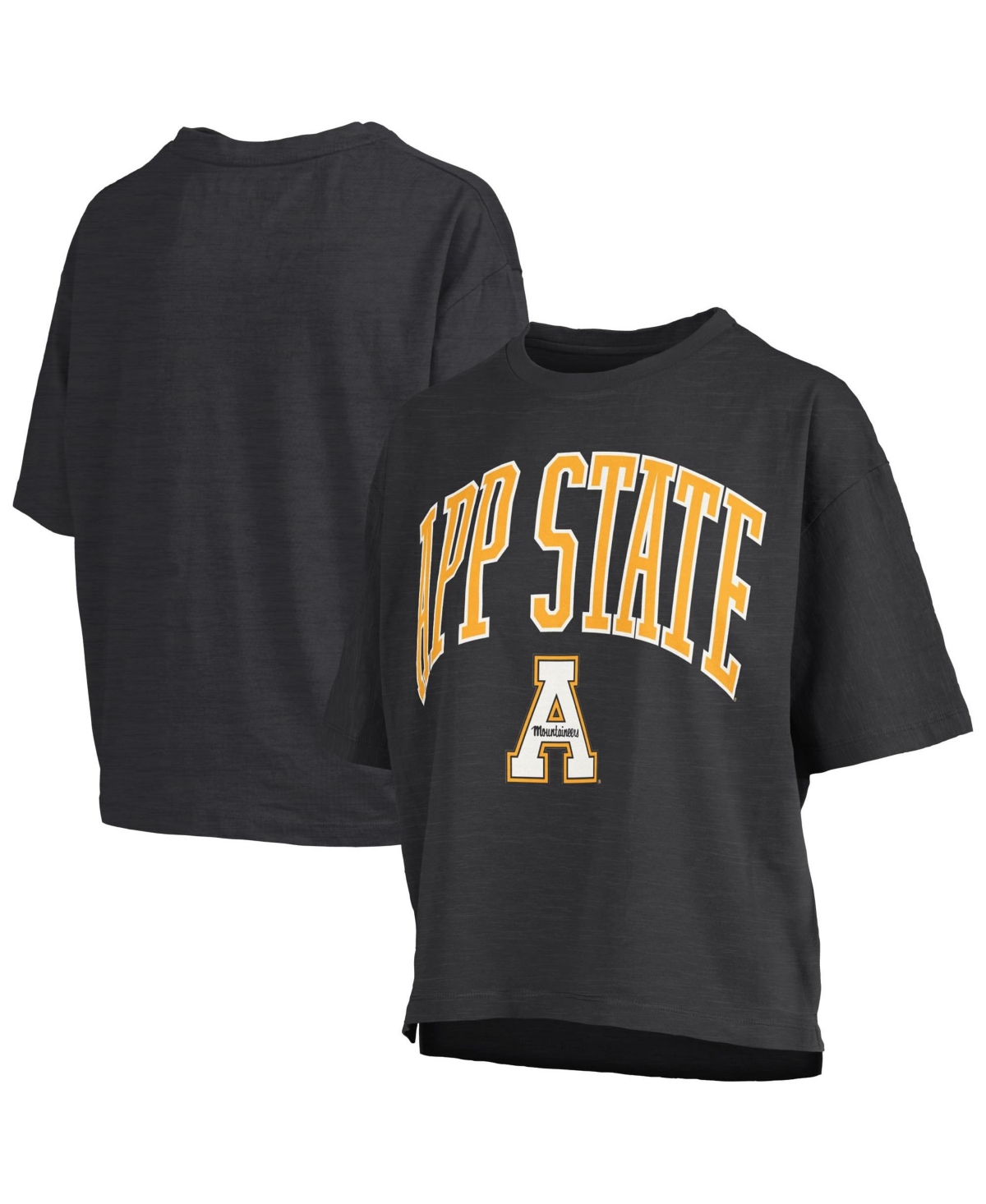 Pressbox Women's Black Appalachian State Mountaineers Oversized Nelson Arch Over Logo Slub T-Shirt - Black
