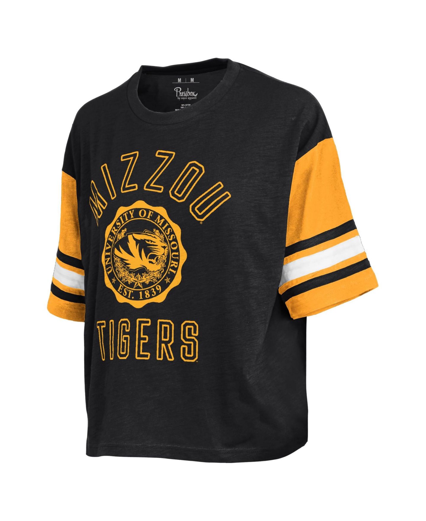 Женская футболка Pressbox Black Missouri Tigers Sunday Color block Seal Slub — фото 2