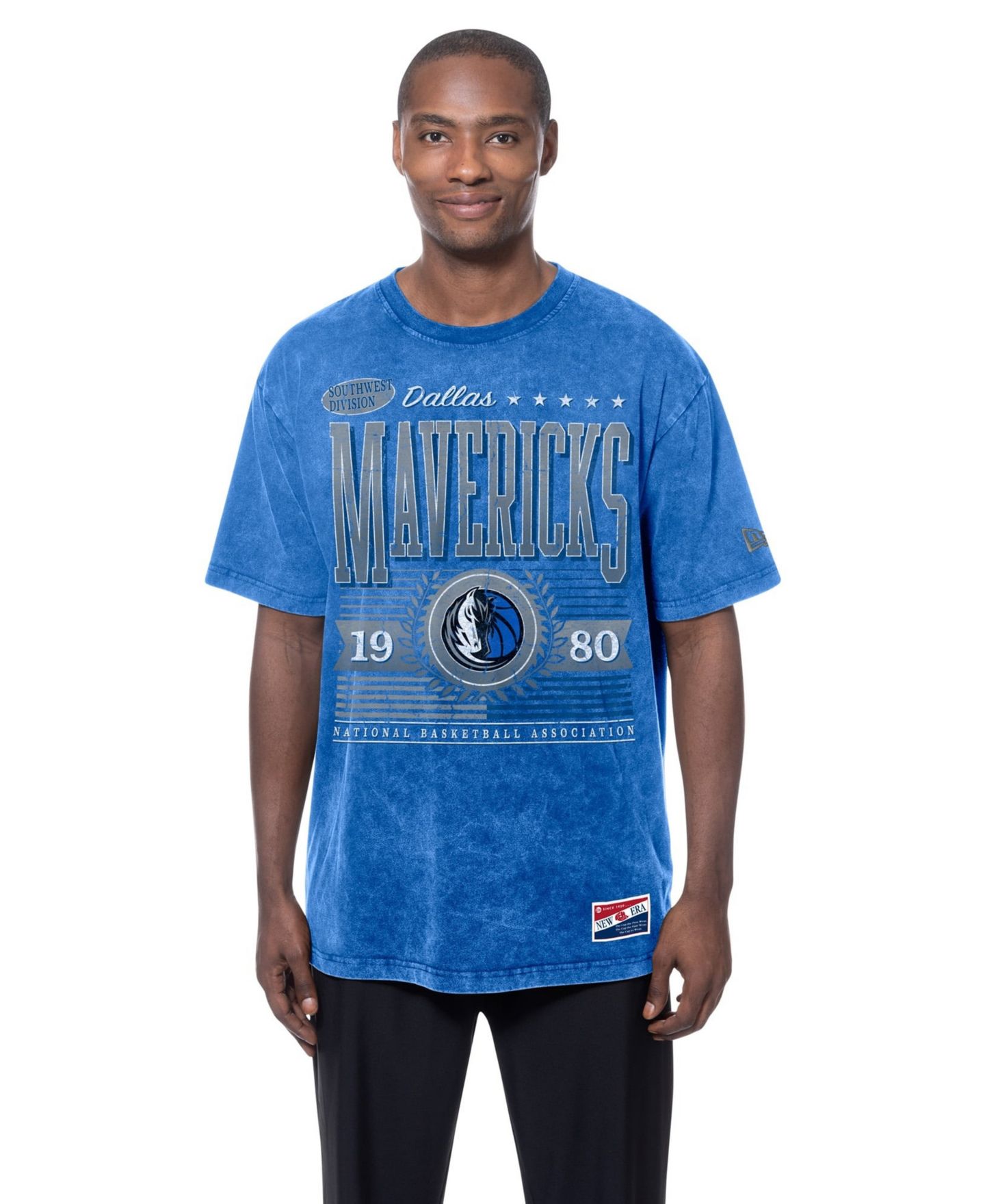 Мужская футболка New Era Blue Dallas Mavericks Oversized Throwback Collection Mineral Wash — фото 1