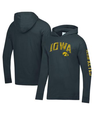 Comfort wash Men's Charcoal Iowa Hawkeyes Long-Sleeve Hooded T-Shirt