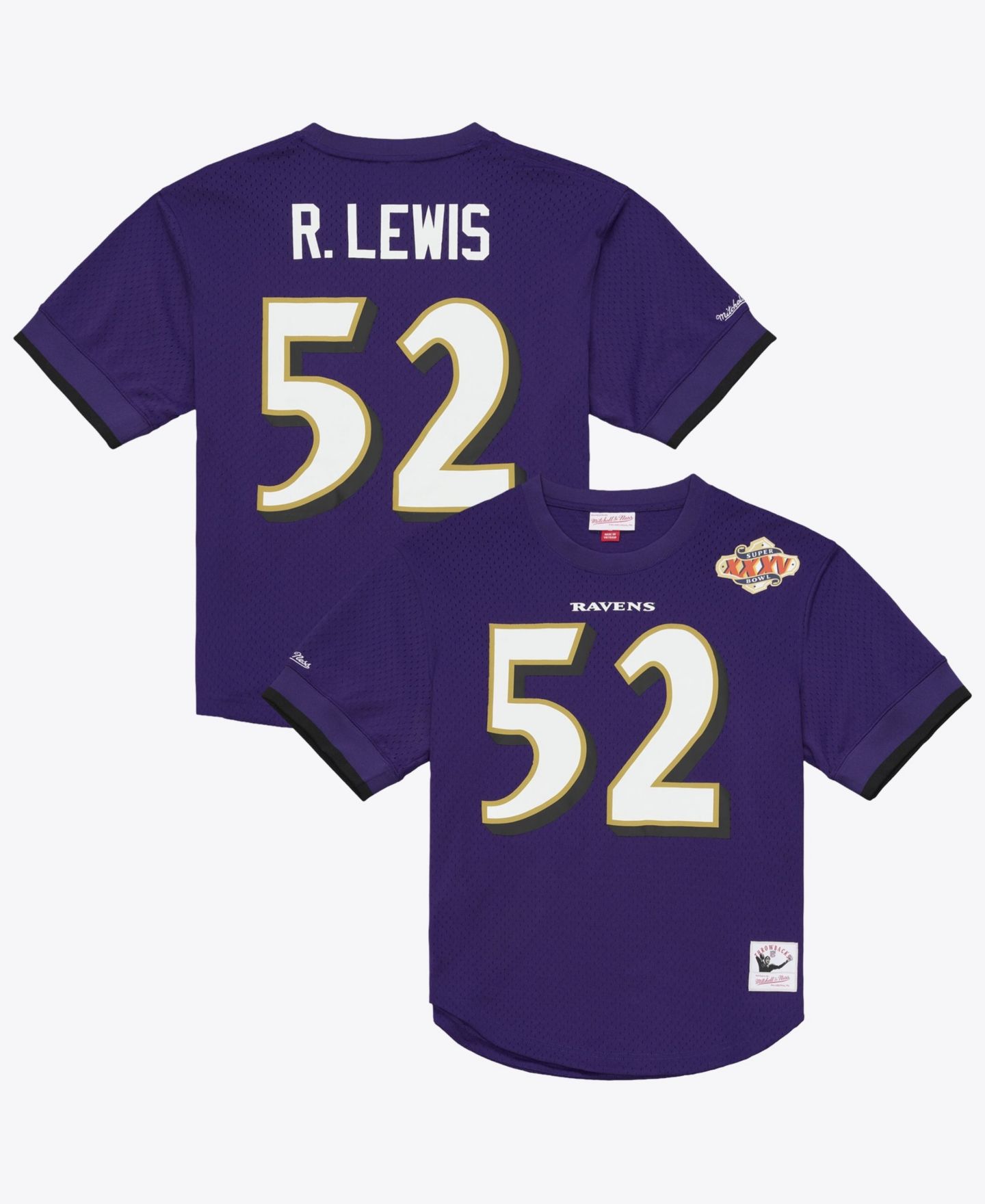 Мужской топ Mitchell & Ness Ray Lewis Purple Baltimore Ravens Retired Player Name & Number Mesh — фото 1