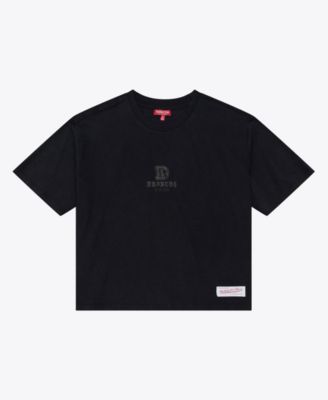 Women's Mitchell Ness Black Denver Broncos Core Essentials Micro Logo Boxy Crop T-Shirt