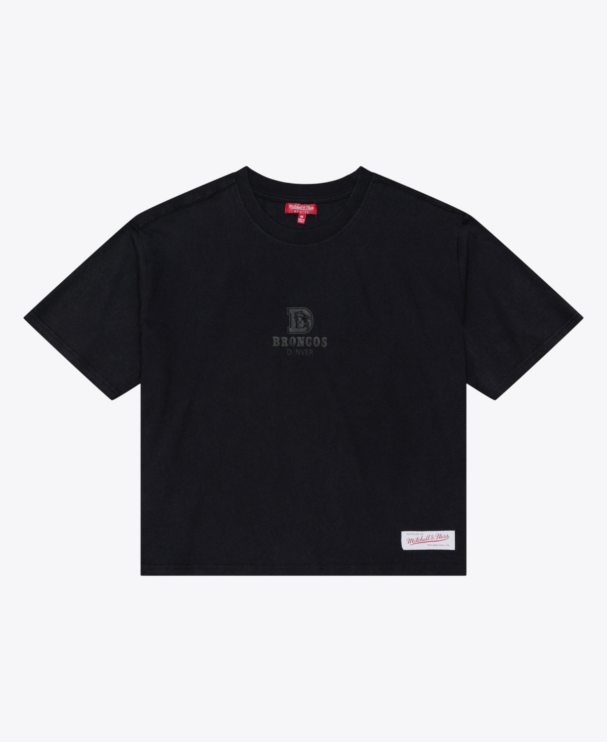 Mitchell & Ness Women's Mitchell Ness Black Denver Broncos Core Essentials Micro Logo Boxy Crop T-Shirt - Black