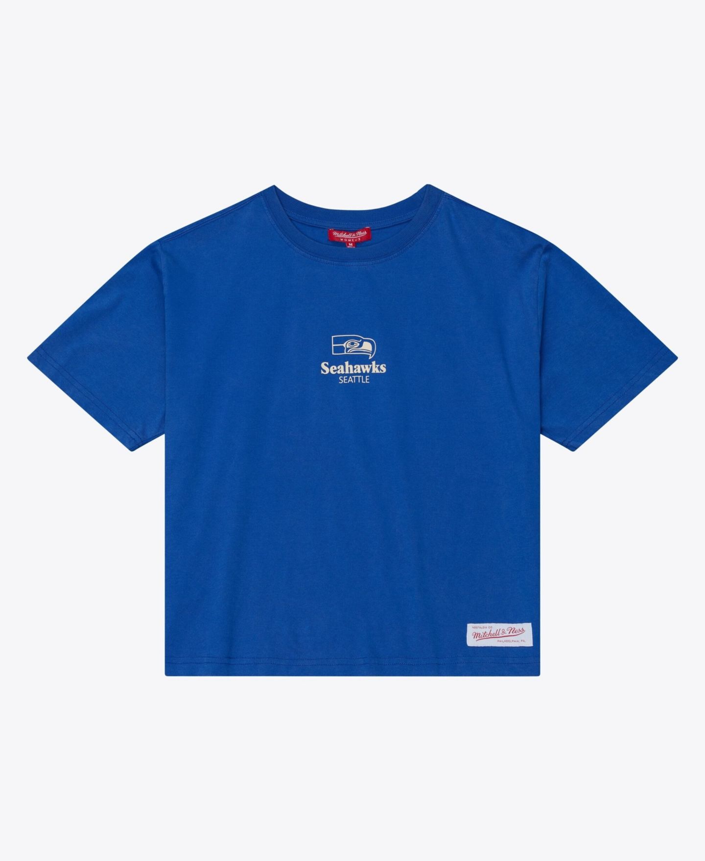 Женская футболка Mitchell & Ness Mitchell Ness Royal Seattle Seahawks Core Essentials Micro Logo Boxy Crop — фото 2