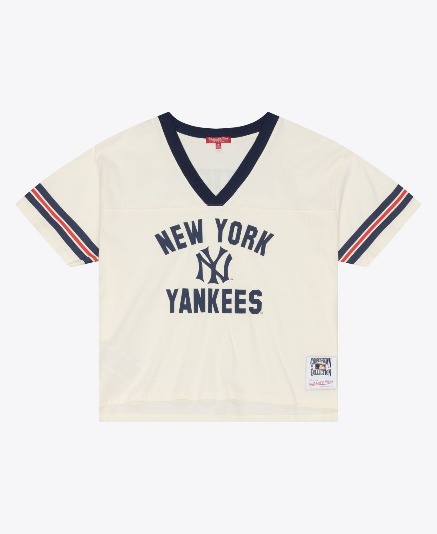 Женская футболка Mitchell & Ness Cream New York Yankees Cooperstown Collection Retro Roots Crop Boxy Yoke — фото 2