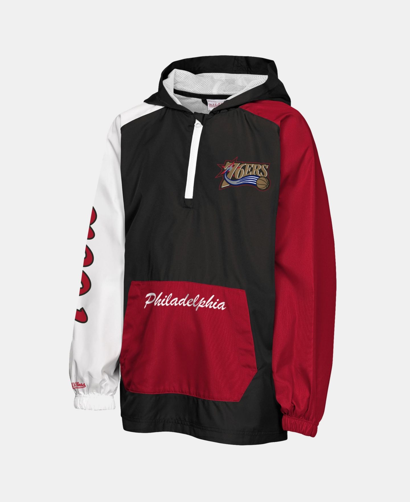 Детская куртка Mitchell & Ness Black Philadelphia 76ers Playoff Anorak Quarter-Zip Windbreaker — фото 2