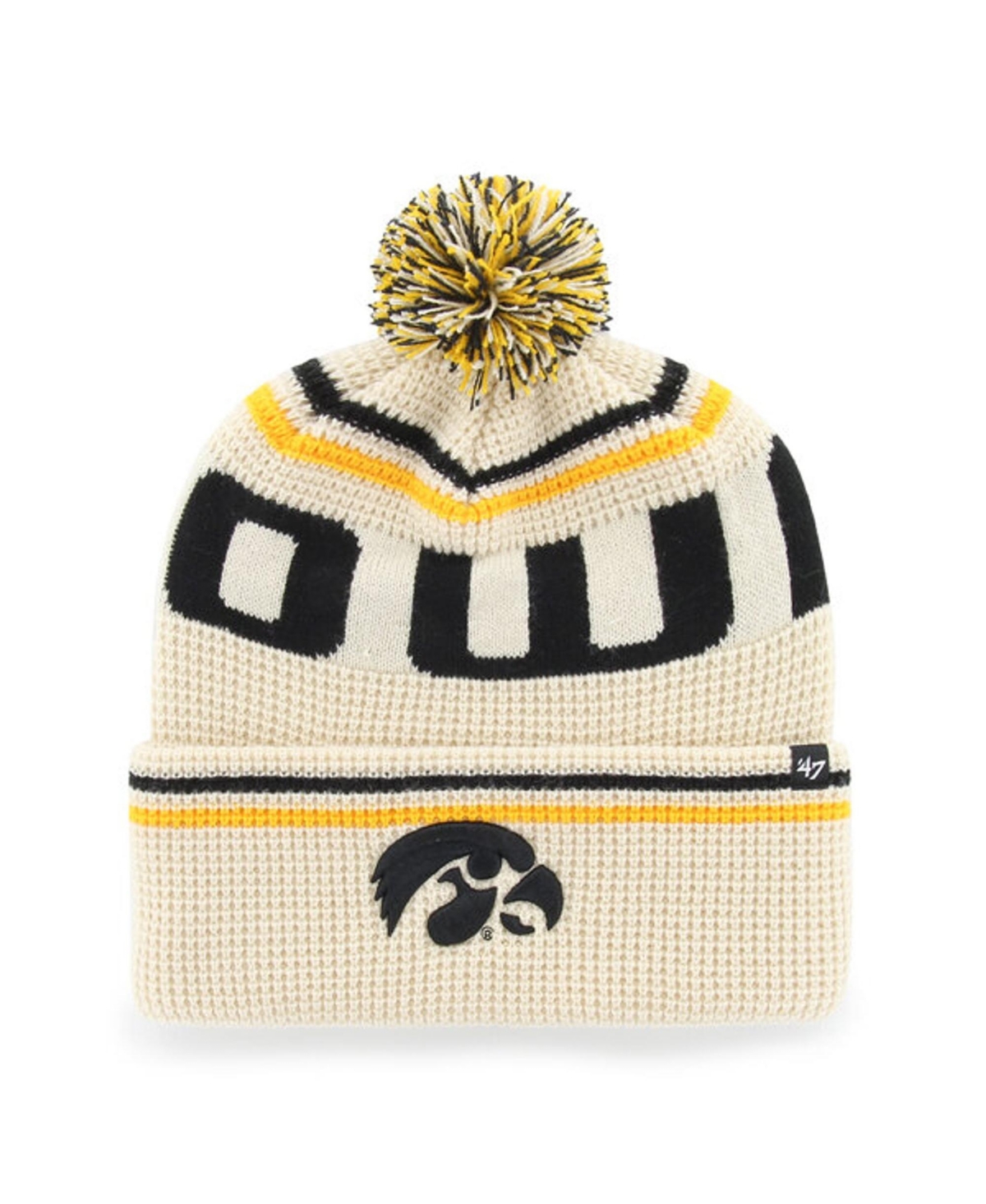 '47 Brand Men's and Women's Cream Iowa Hawkeyes Quattrle Waffle Cuffed with Pom Knit hat - Cream