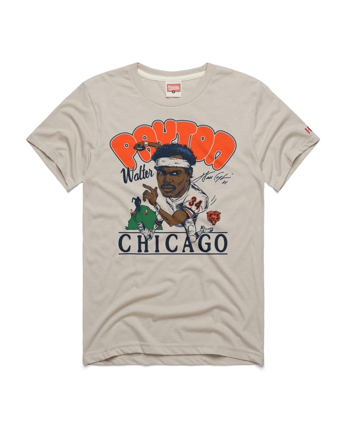 Homage Men's and Women's Walter Payton Stone Chicago Bears Caricature Player Graphic Tri-Blend T-Shirt - Stone