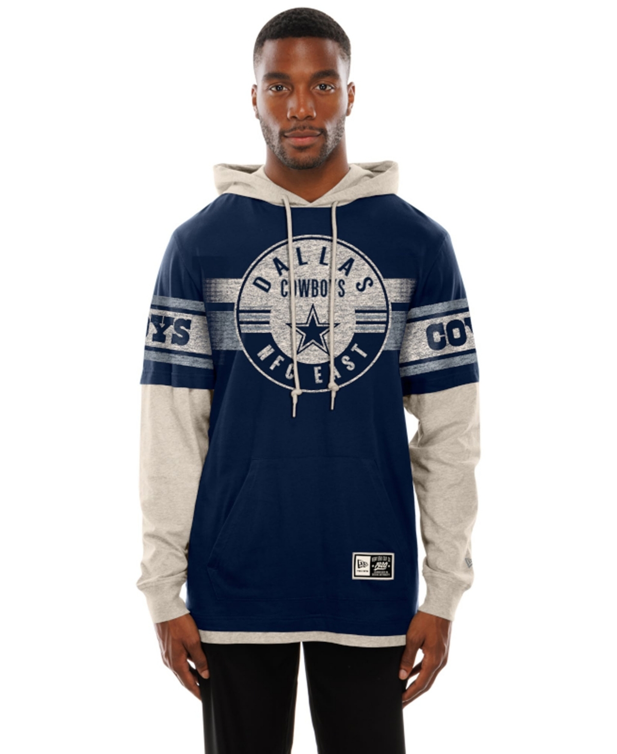 New Era Men's Navy Dallas Cowboys Twofer Layered Long-Sleeve Hooded T-Shirt - Navy