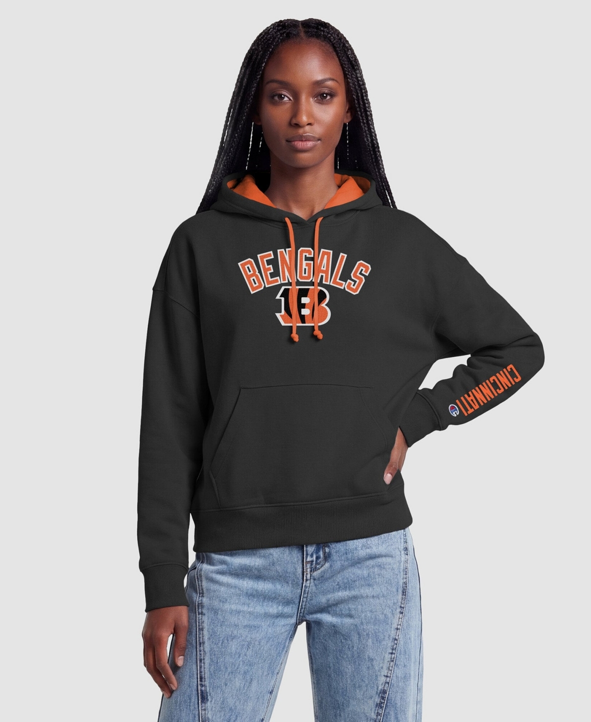 Champion Women's Black/Orange Cincinnati Bengals Contrast Liner Hoodie - Black, Orange