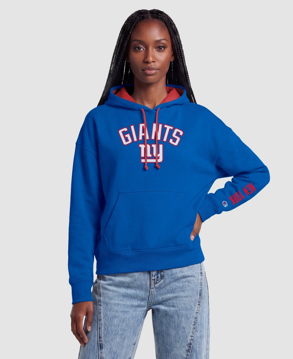 Champion Women's Royal/Red New York Giants Contrast Liner Hoodie - Royal, Red