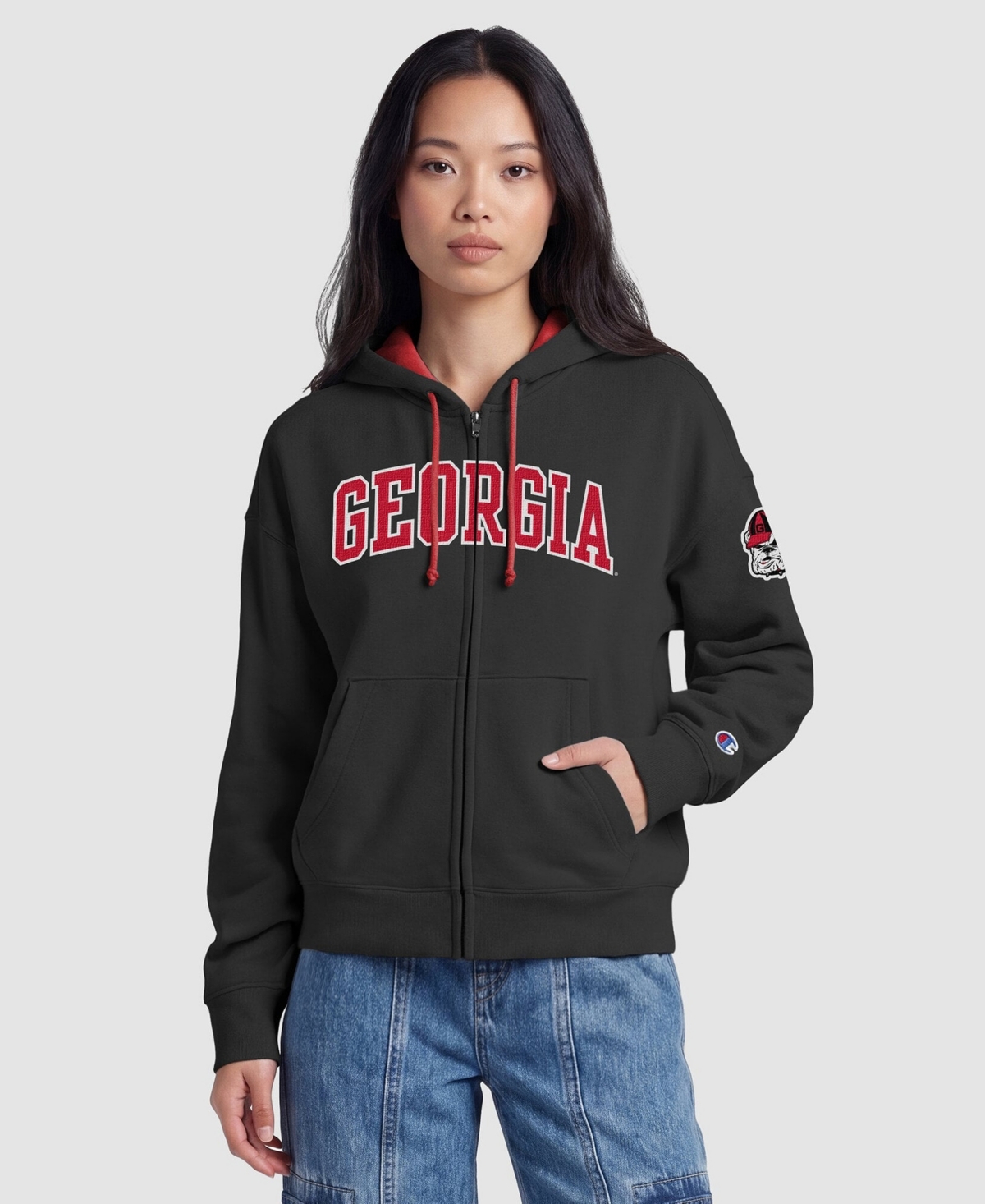 Champion Women's Black Georgia Bulldogs Arch Full-Zip Fleece Hoodie - Black, Red
