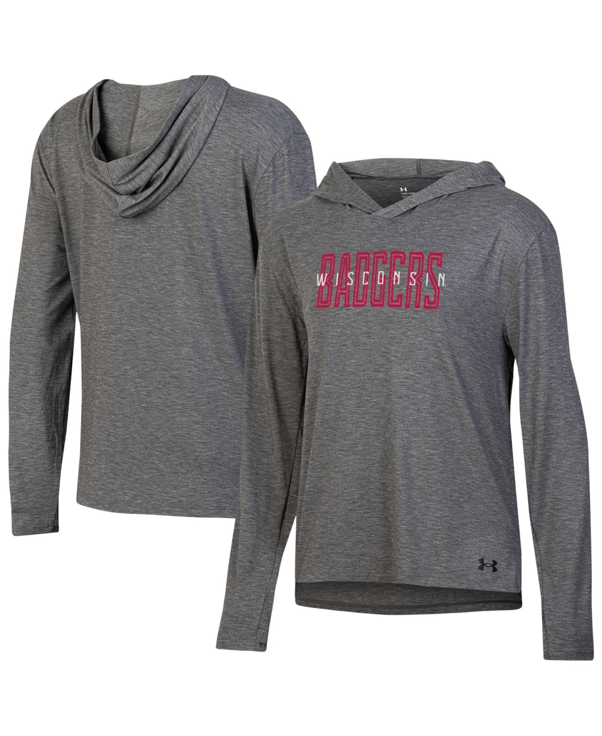 Under Armour Women's Heather Black Wisconsin Badgers Breezy Long-Sleeve Hooded T-Shirt - Heather Black