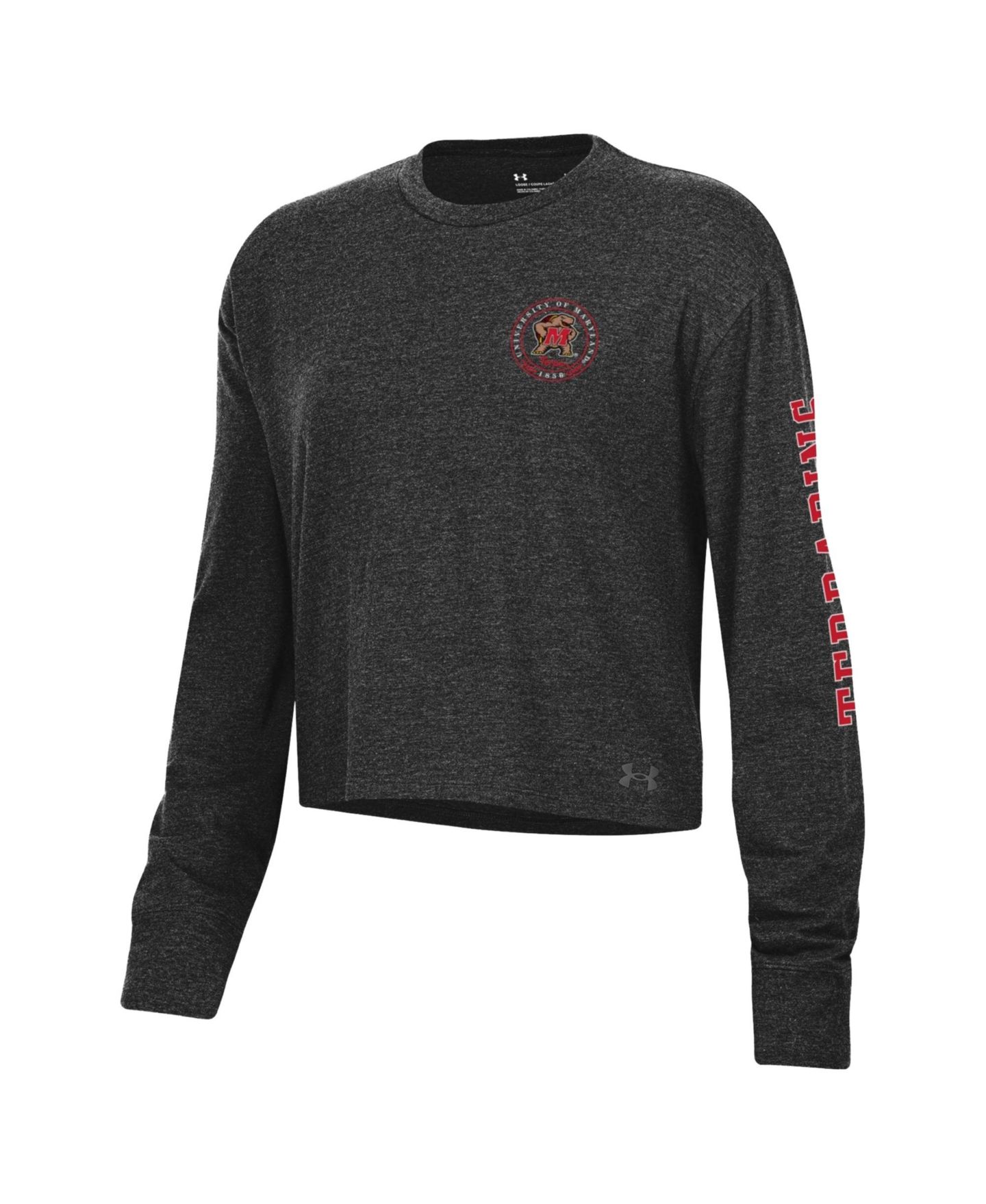 Женский топ Under Armour Black Maryland Terrapins Icon Sleeve Two-Hit Long-Sleeve Crop — фото 2