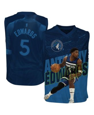 Big Boys' and Girls' Anthony Edwards Blue Minnesota Timberwolves Icon Play Jersey