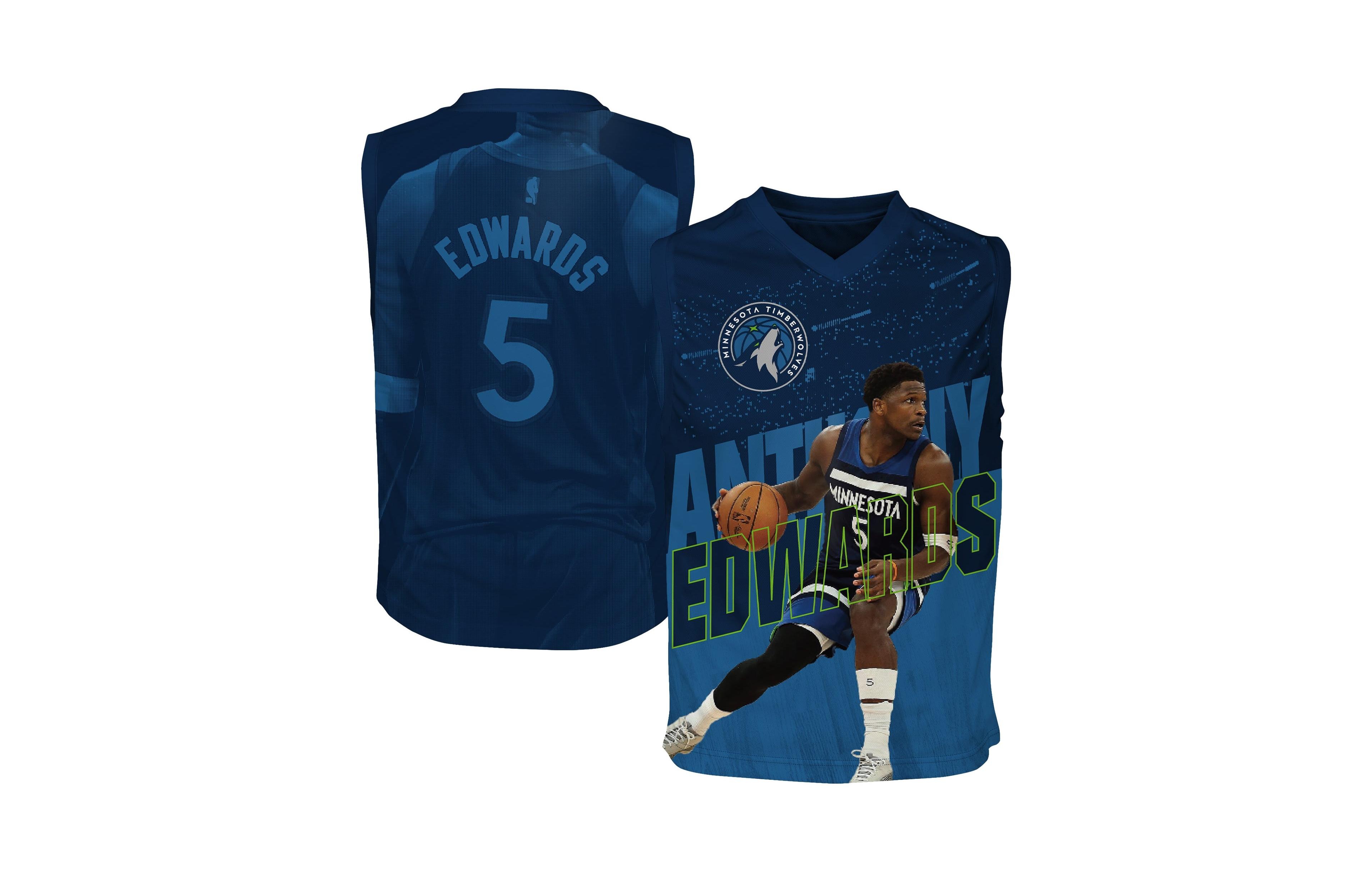 Outerstuff Big Boys' and Girls' Anthony Edwards Blue Minnesota Timberwolves Icon Play Jersey