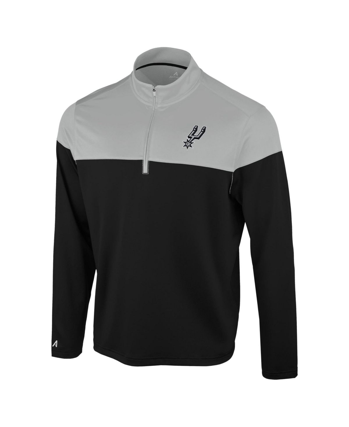 Antigua Men's Black/Gray San Antonio Spurs Hinder Quarter-Zip Pullover - Black, Gray