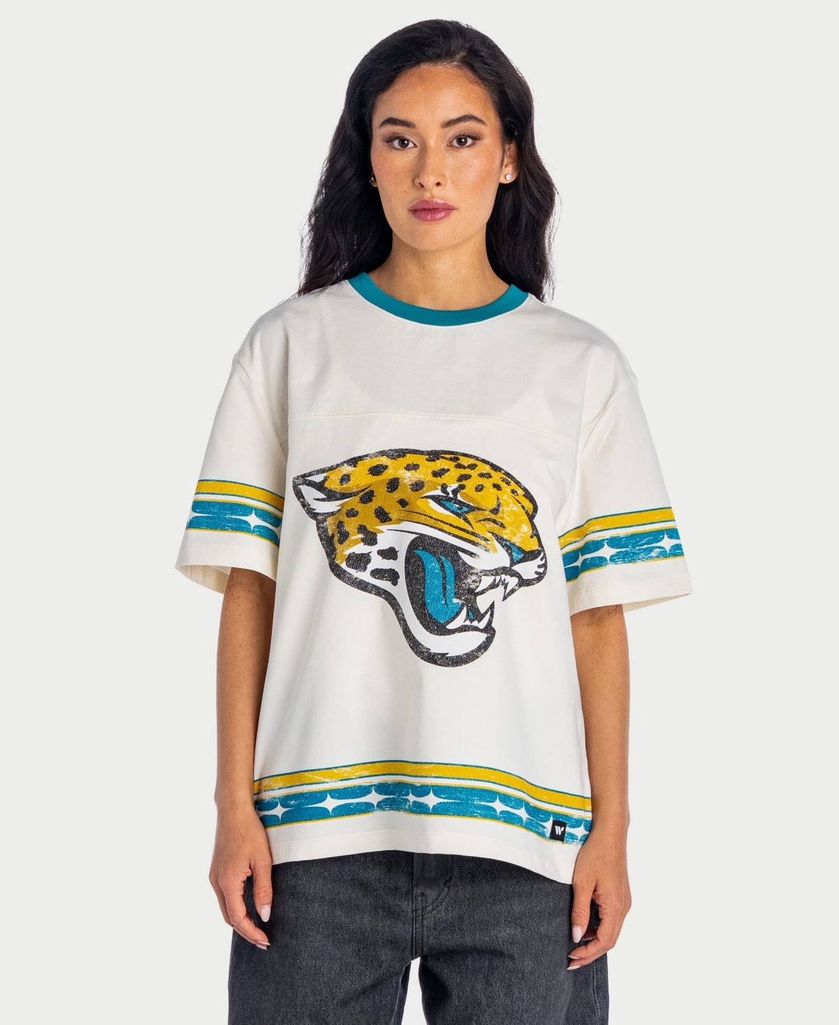 The Wild Collective Women's Cream Jacksonville Jaguars Oversized Established Boyfriend T-Shirt - Cream