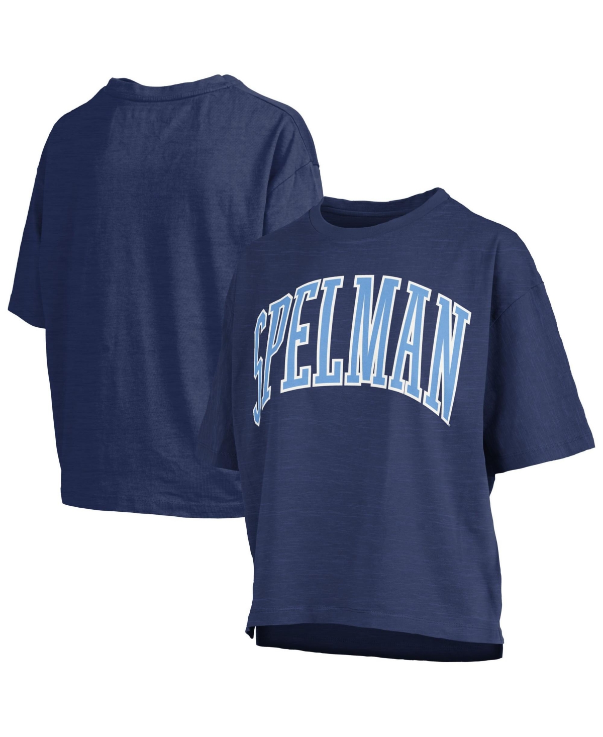 Pressbox Women's Navy Spelman College Jaguars Oversized Nelson Arch Over Logo Slub T-Shirt - Navy