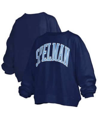 Women's Navy Spelman College Jaguars Oversized Janise Arch Over Logo Fleece Sweatshirt