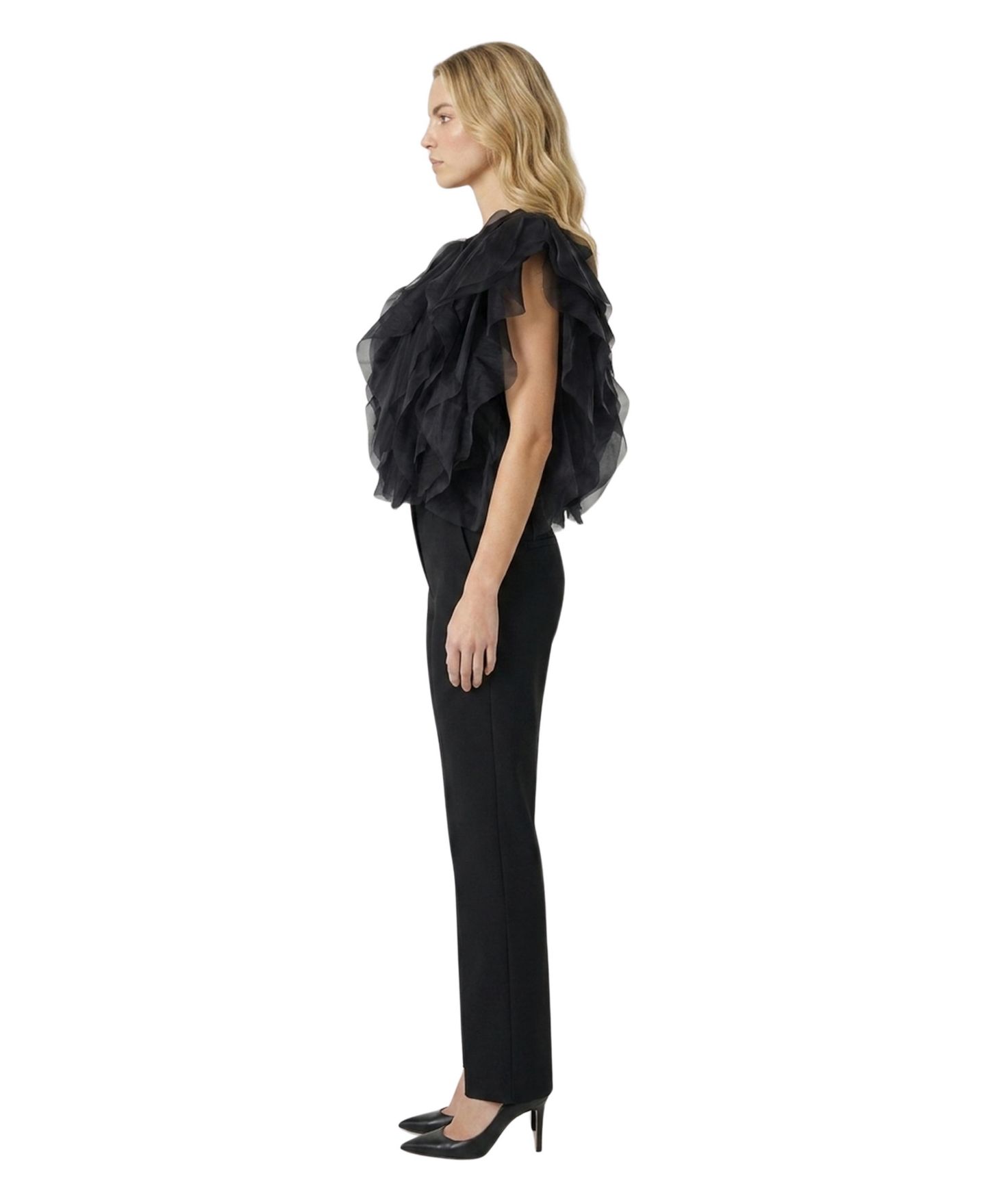 Женская блузка Modenaire Sleeveless Sheer Ruffled Tulle, цвет: Чёрный — фото 3